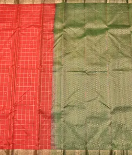Manam Pure Kaanjivaram Silk Chilli Red With Green Border & Pallu Saree2