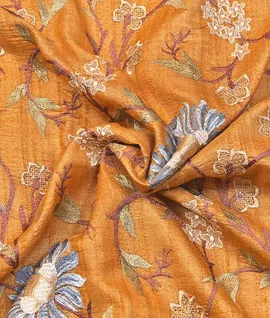 Manam Pure Embroidery Tusser Silk Saree Mustard Yellow3