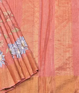 Manam Pure Embroidery Tussar Silk Saree Peach1