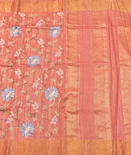 Manam Pure Embroidery Tussar Silk Saree Peach2