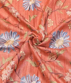 Manam Pure Embroidery Tussar Silk Saree Peach3