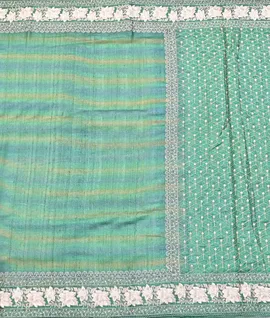 Manam Pure Embroidery Tussar Silk Saree Green2