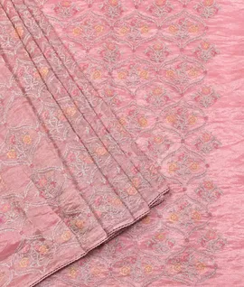 Pure Embroidery Tussar Silk Saree Baby Pink1
