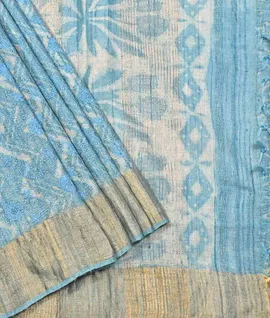Pure Embroidery Tussar Silk Saree Sky Blue1
