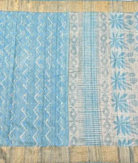Pure Embroidery Tussar Silk Saree Sky Blue2