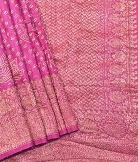 Mubarakpoor Handloom Desi Tusser Saree With Bandej Designes Saree Pink1