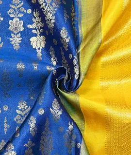 Pure Kanjivaram Silk Saree Blue With Yellow5