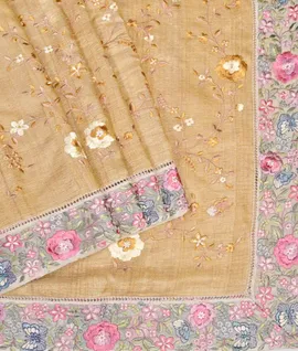 Pure Handloom Tussar Silk Saree With  Embroidered Borders Yellow1