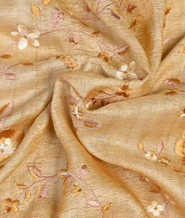 Pure Handloom Tussar Silk Saree With  Embroidered Borders Yellow3