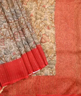 Beige  kalamkari prints Pure organza prints1