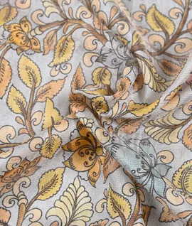 Grey Kalamkari Print Pure Organza Prints Saree3