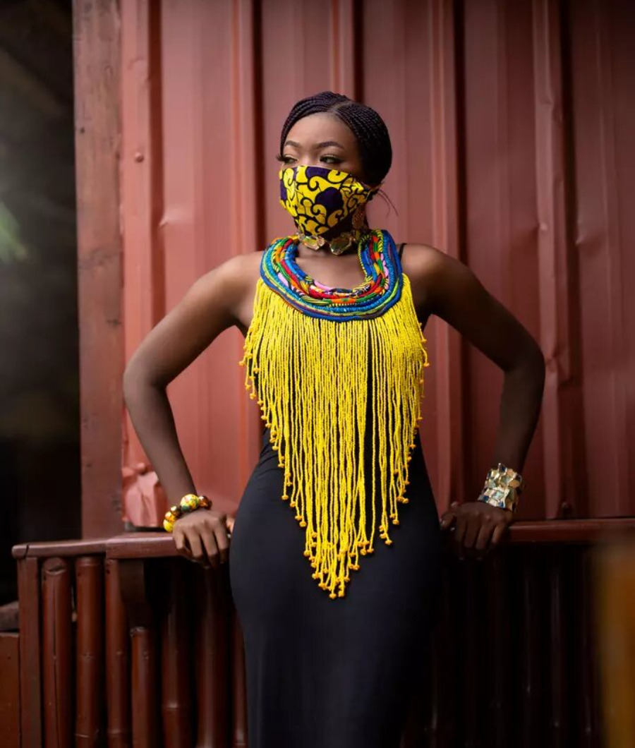 Zimba Yellow Ankara Necklace1