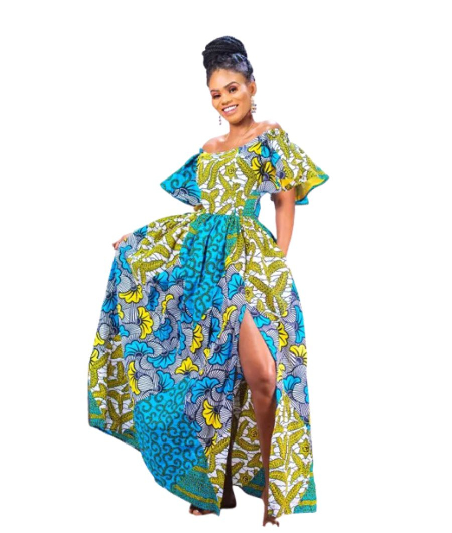 Yayira Blue Africanprint Maxi Dress3