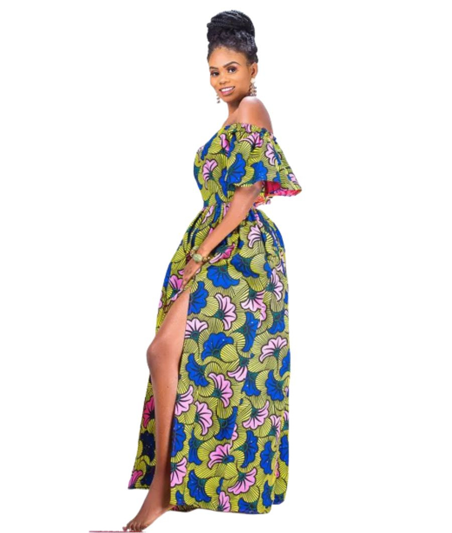 Yayira Green Africanprint Maxi Dress2