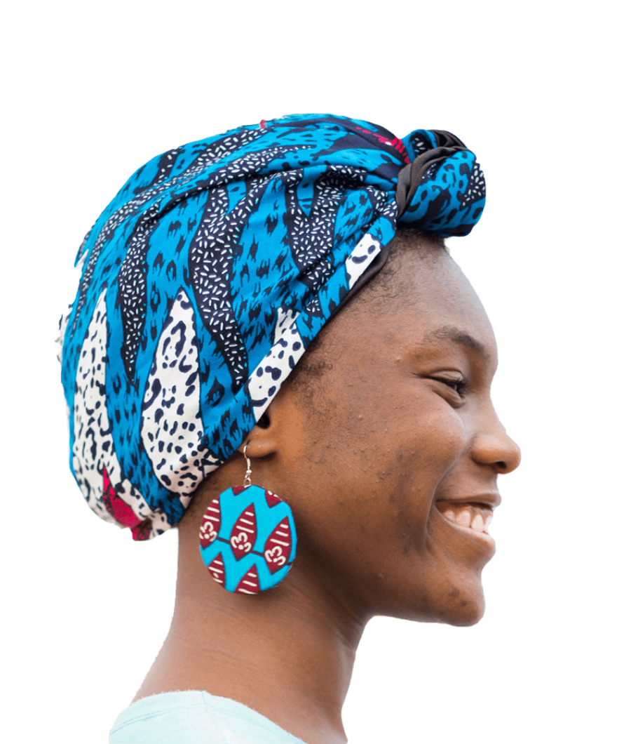 Blue Ankara Front Knot Turban1