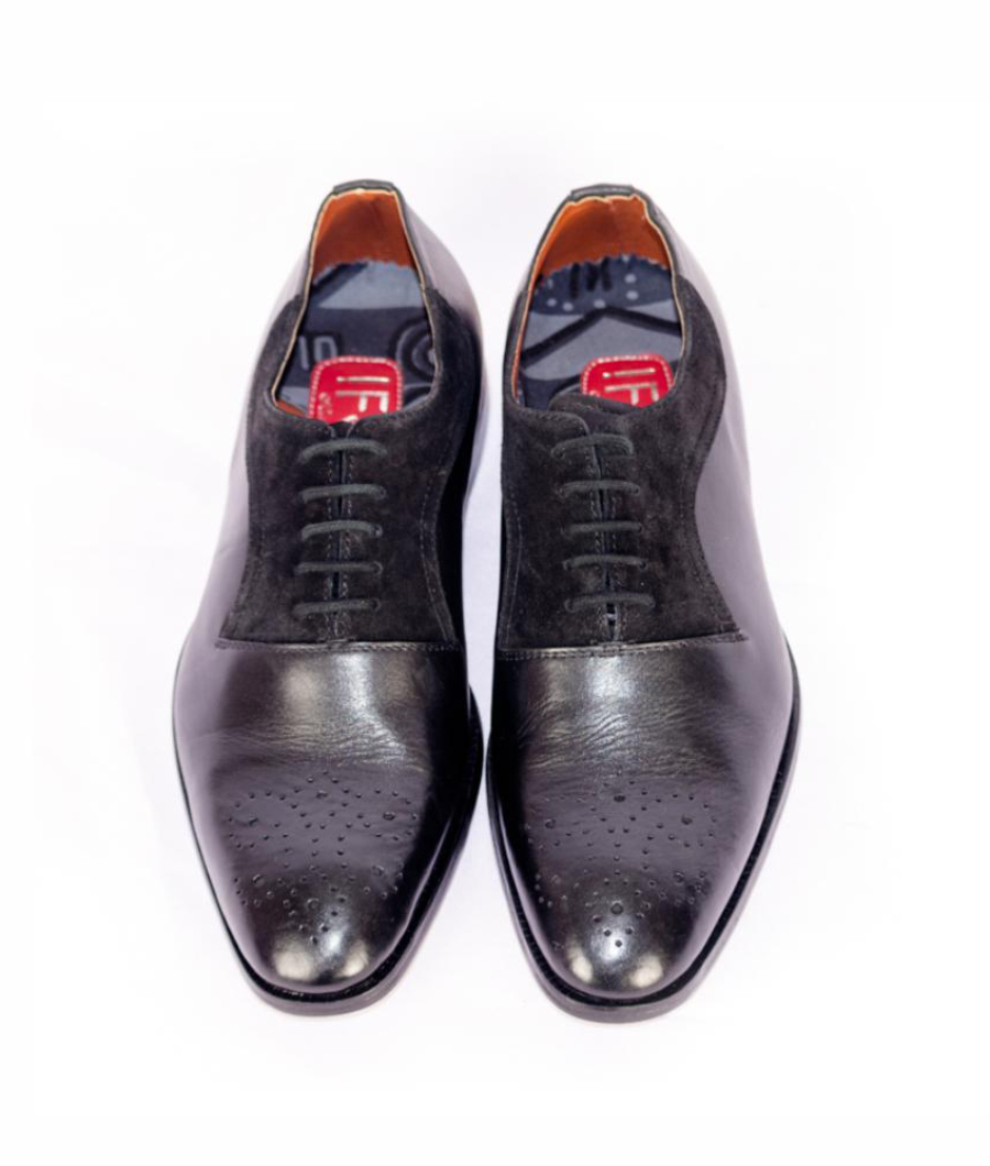 Two-Tone Black Color Leather/Suede Oxfords Men Shoe aka Balmorals Shoes1