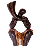 African Horn Blower Sculpture Hand Carved Wood Art1