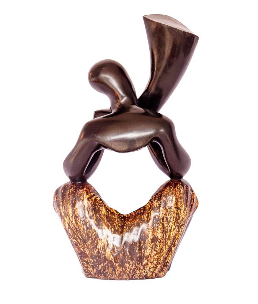 African Horn Blower Sculpture Hand Carved Wood Art2