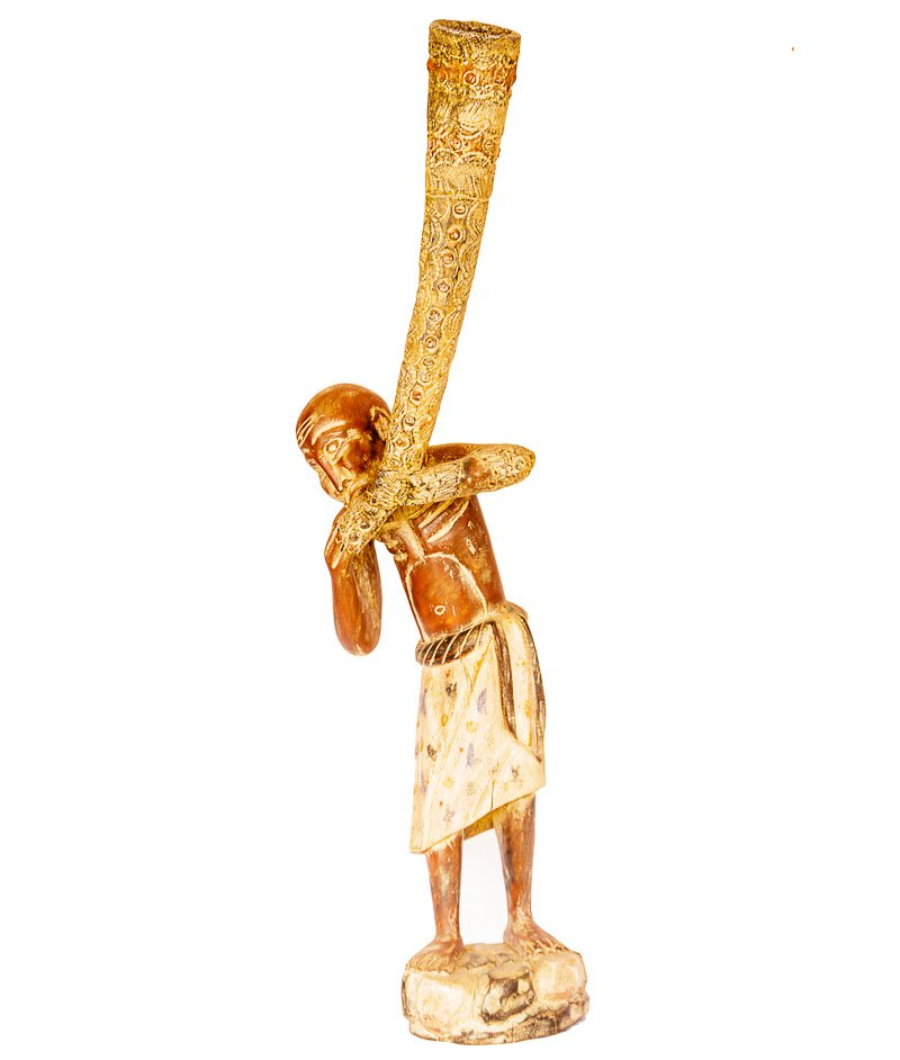 African Horn Blower Sculpture Hand Carved Wood Art1