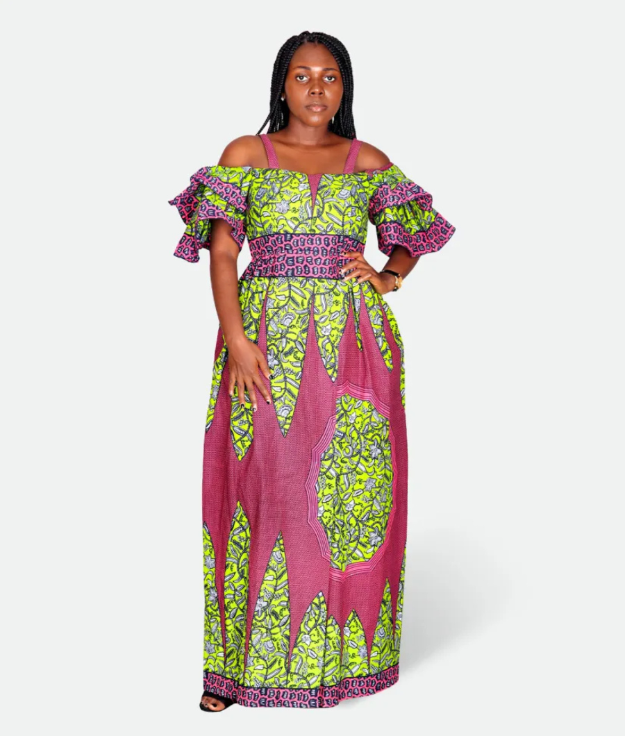 Off Shoulder with Straps Floor Length Dress1