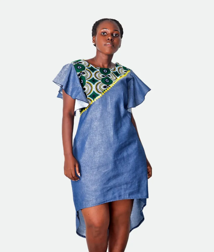 Butterfly Sleeve Asymmetrical Hem Short Dress1