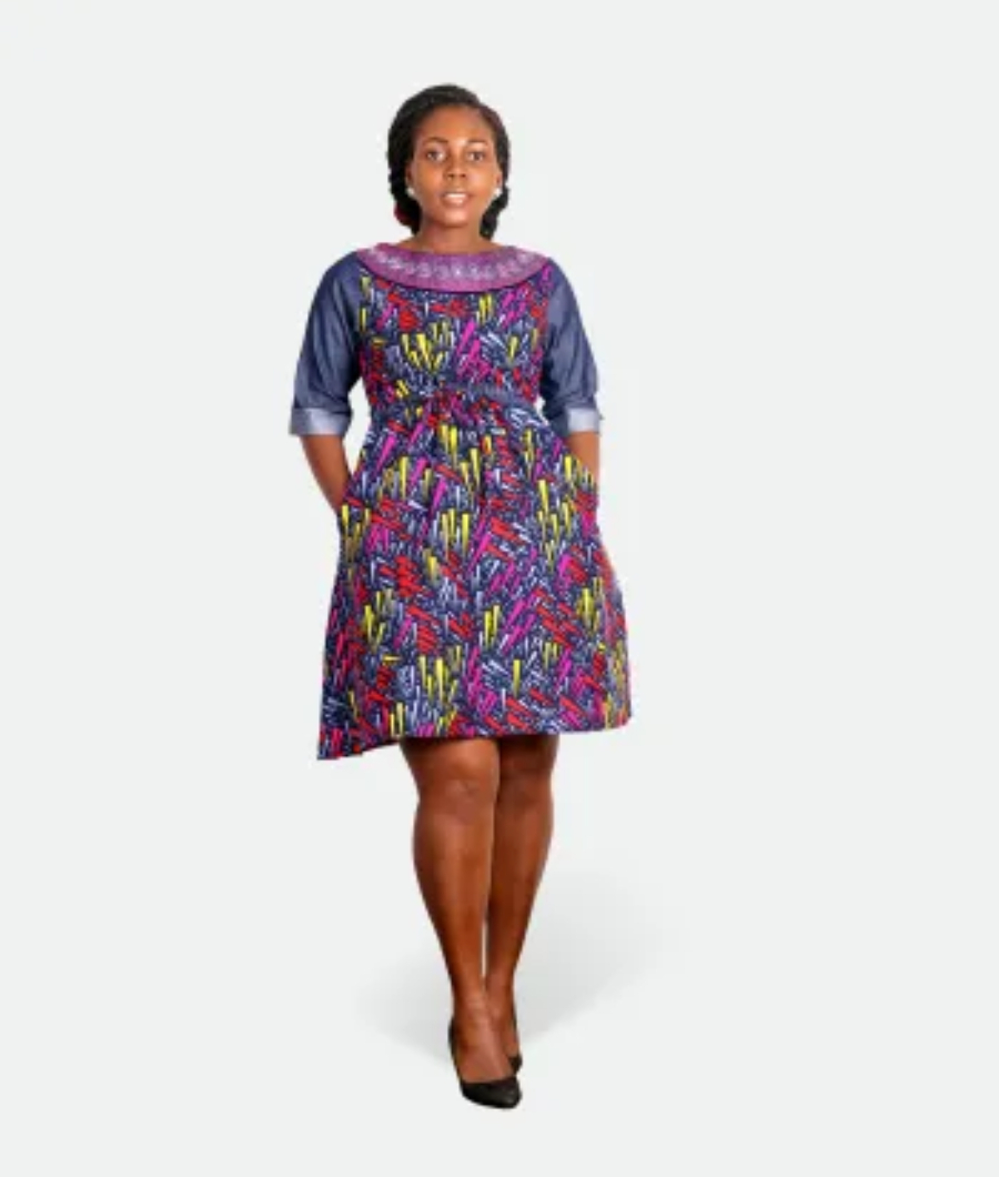 Three-Quarter Sleeve Knee-Length Dress1