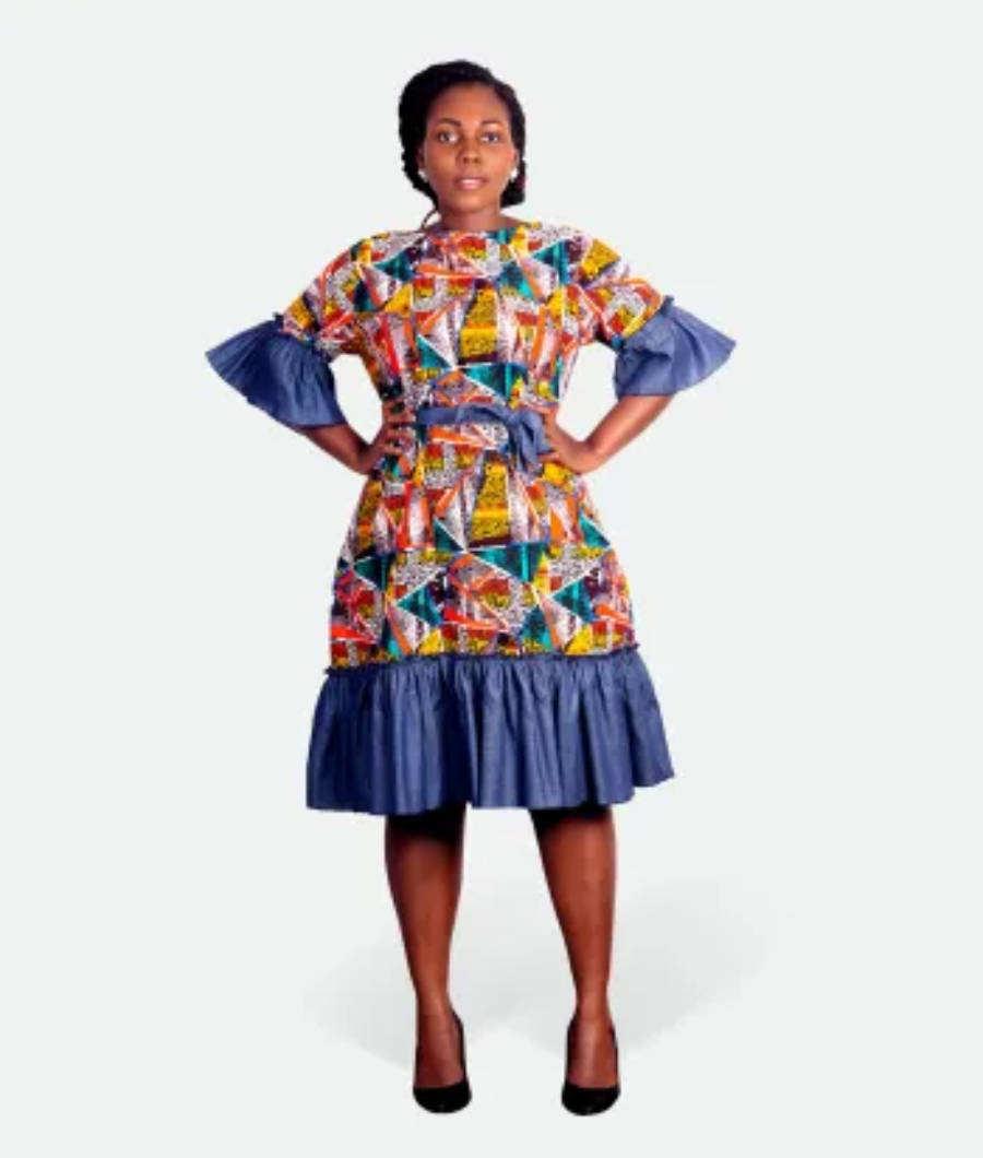 Poet Sleeve A-line Ruffle Hem Dress1