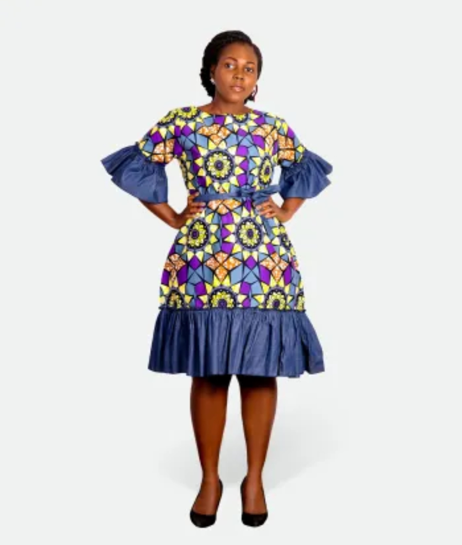 Poet Sleeve A-line Ruffle Hem Dress1