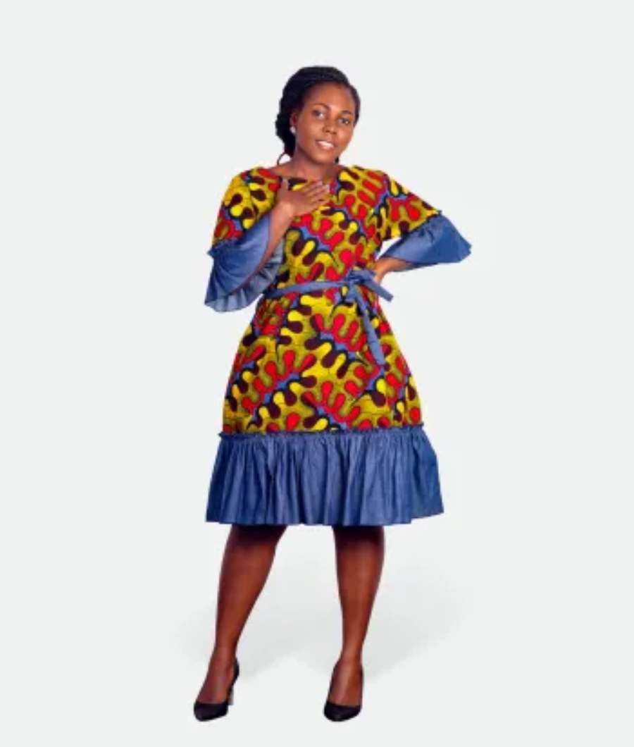 Poet Sleeve A-line Ruffle Hem Dress1