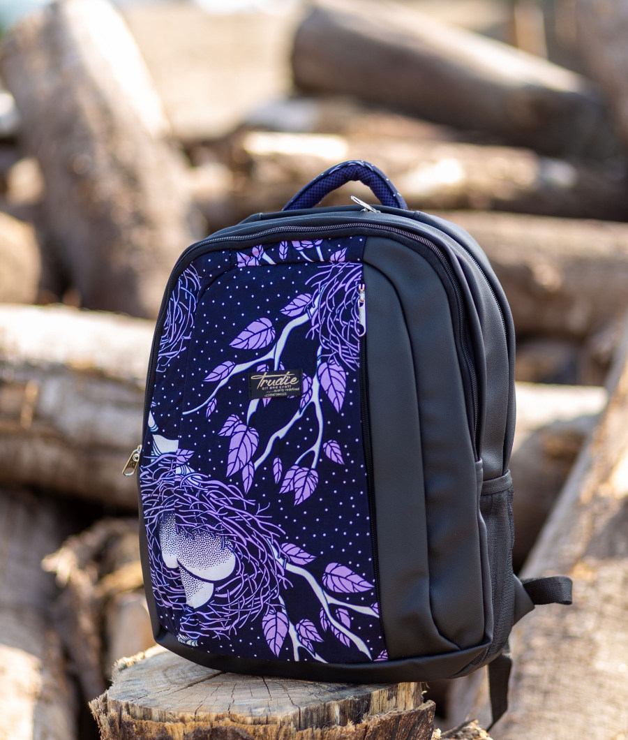 Obolo Laptop Backpack - Leather & Ankara1