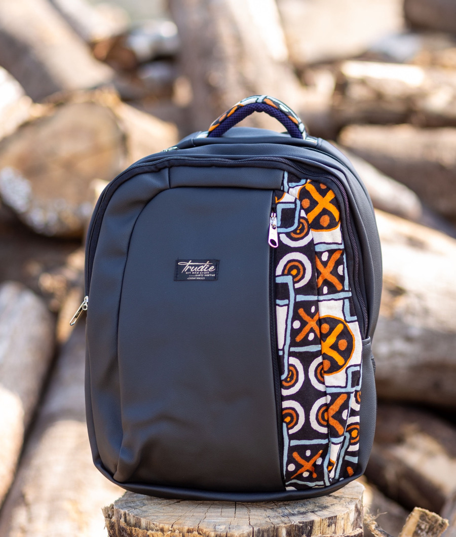 Obolo Laptop Backpack - Leather & Ankara1