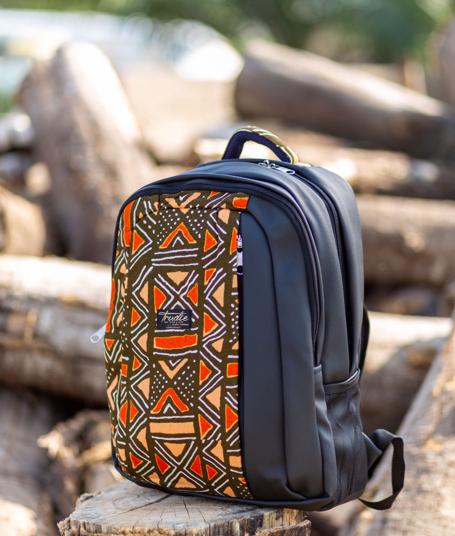 Obolo Laptop Bagpack - Leather & Ankara1