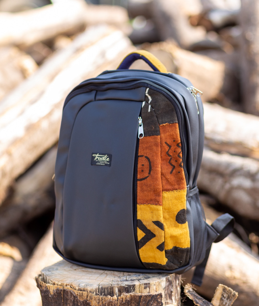 Obolo Laptop Backpack - Leather & Ankara1