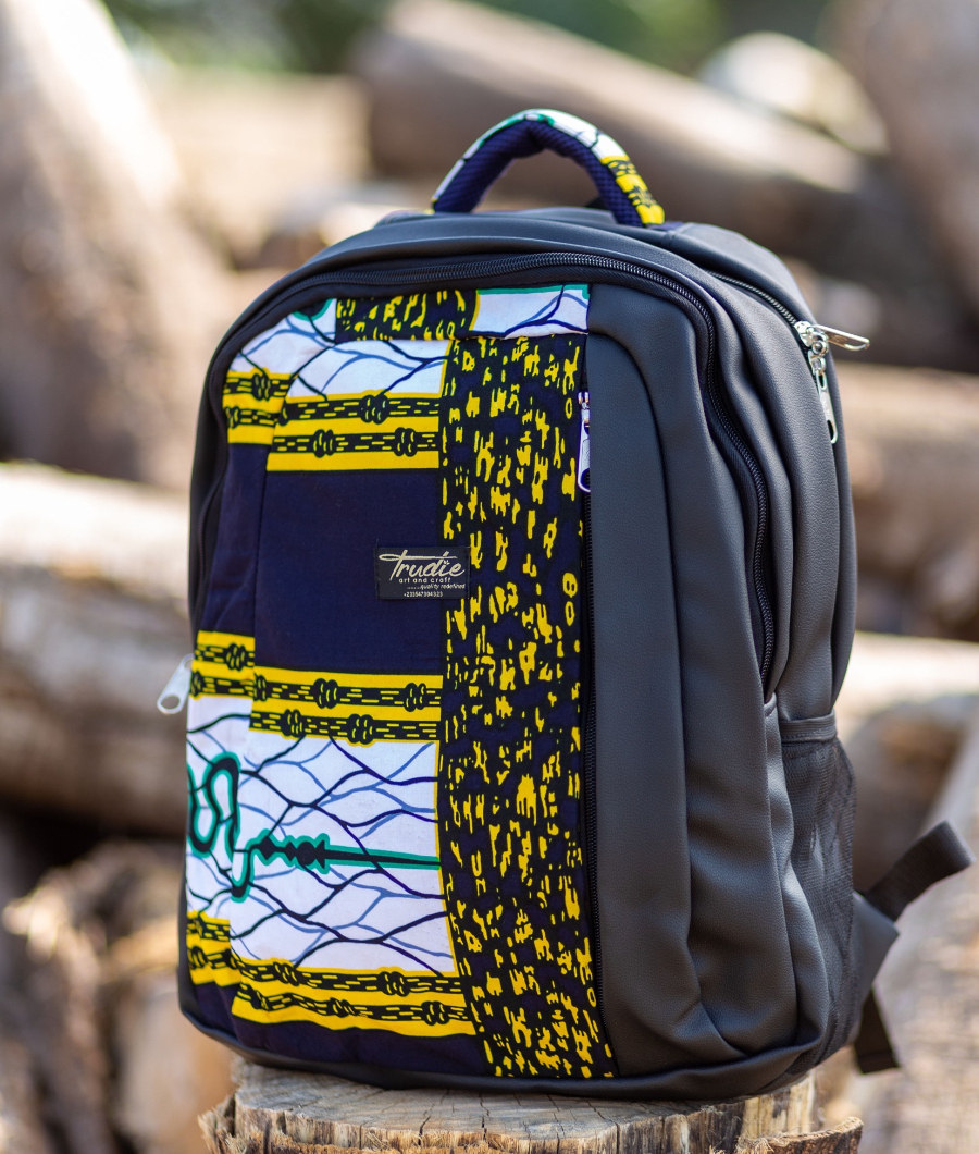 Obolo Laptop Backpack - Leather & Ankara1