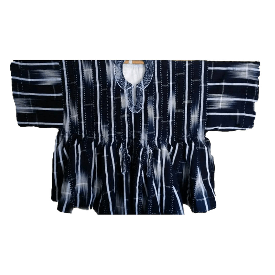 Ewutogma White BlueBlack Cotton Smock Dress1