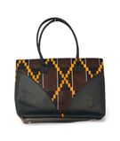 Black Leather and Kente Bag1