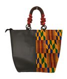 Kente And Black Leather Bag2