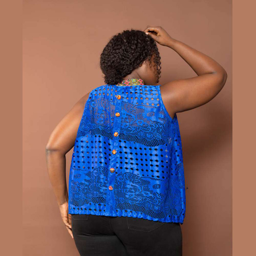 Sleeveless Lace Blouse - Blue2