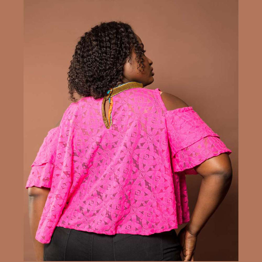 Cold Shoulder Lace Blouse - Pink2