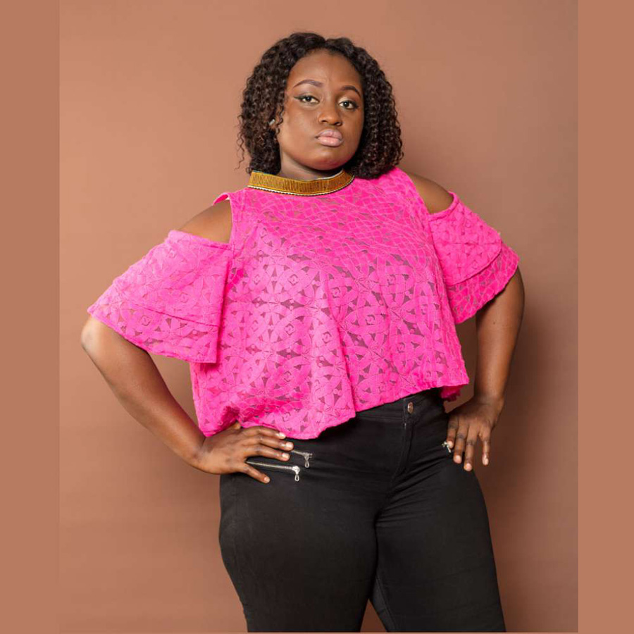 Cold Shoulder Lace Blouse - Pink1