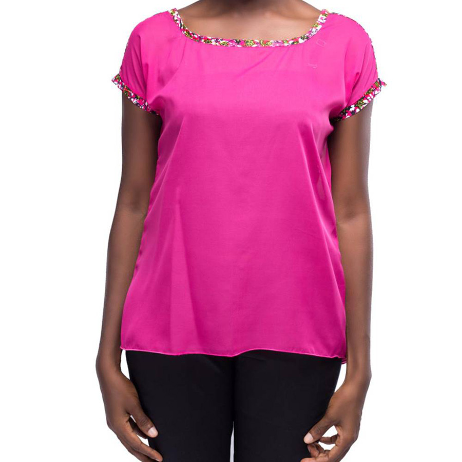 Short Sleeve Chiffon Blouse - Pink1