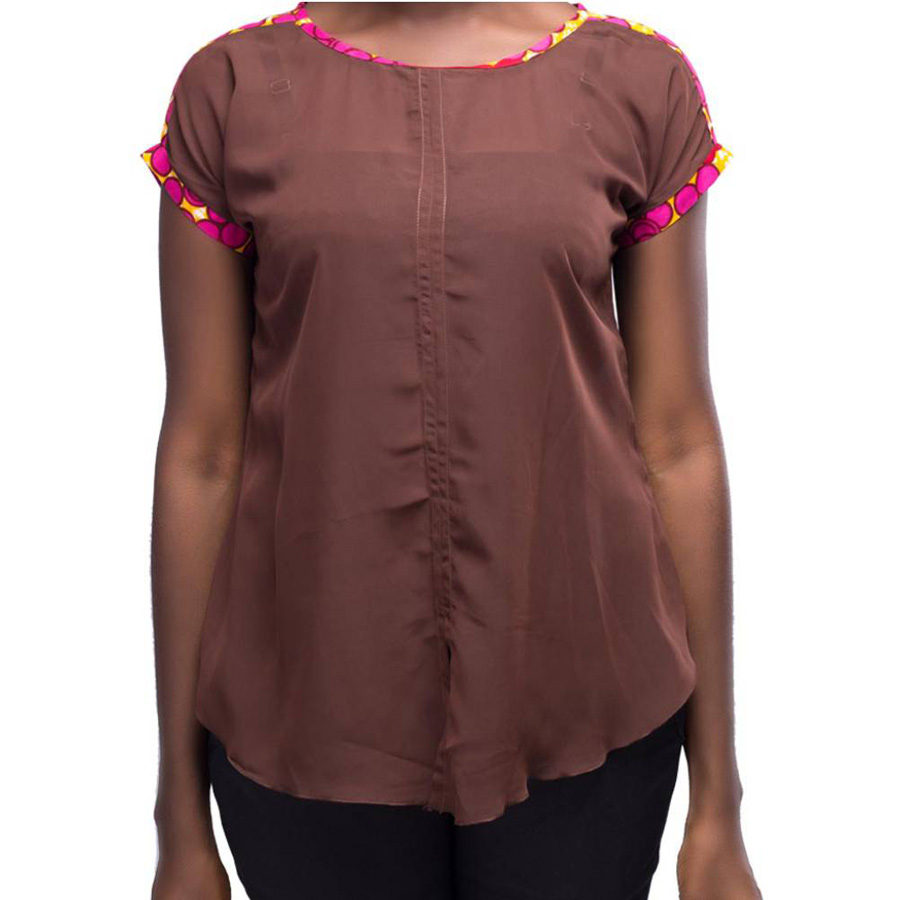 Short Sleeve Chiffon Blouse - Coffee1