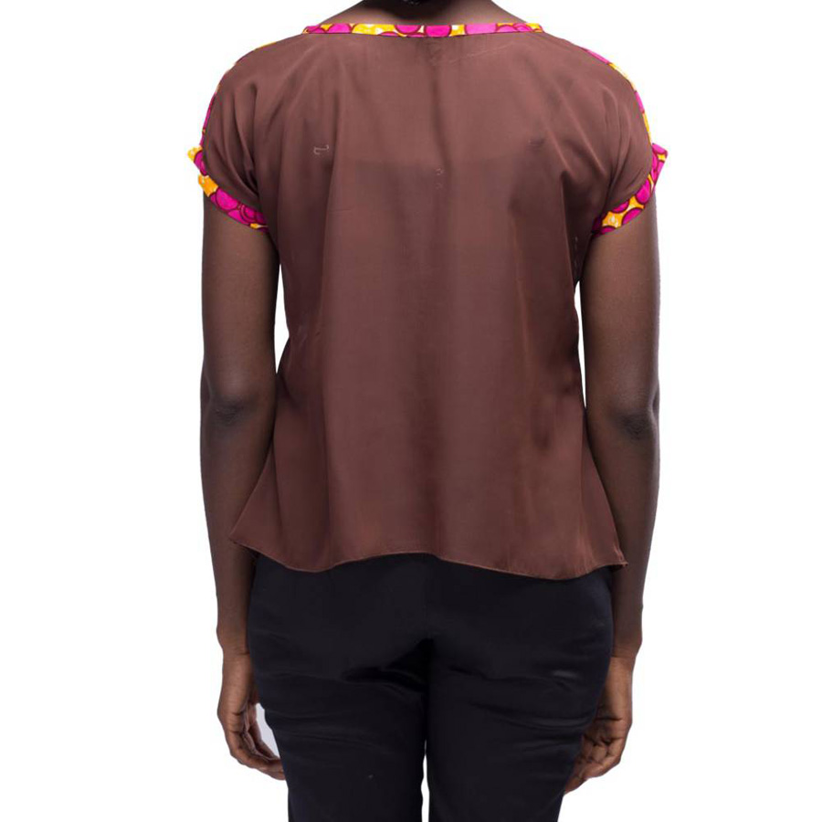 Short Sleeve Chiffon Blouse - Coffee2