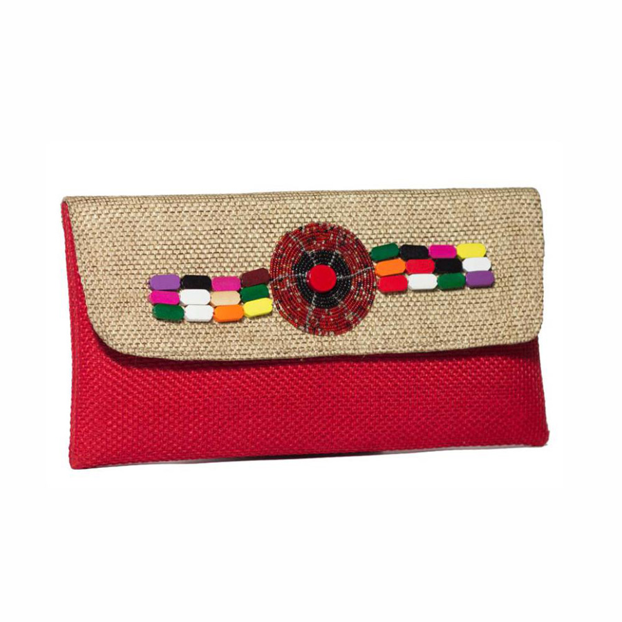 Zyp Jute Maasai Beaded Clutch Bag - Red/Peach1