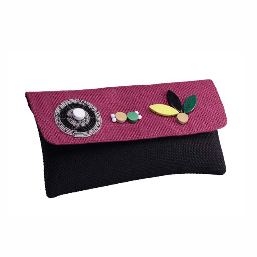 Zyp Jute Maasai Beaded Clutch Bag - Black/Hot Pink1
