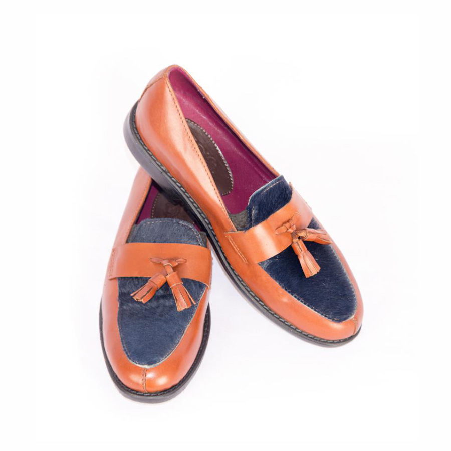 Brown Leather/Blue Suede Top Tassel Men Shoes - Size 39-471