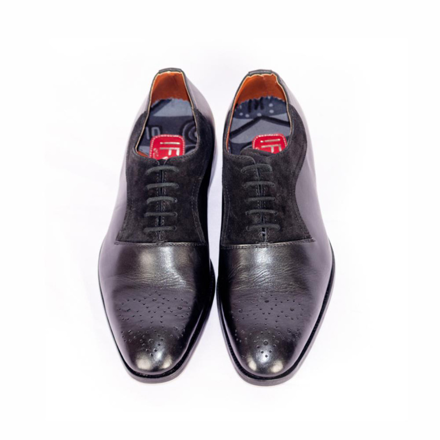 Two-Tone Black Color Leather/Suede Oxfords Men Shoe Aka Balmorals Shoes - Size 39-471