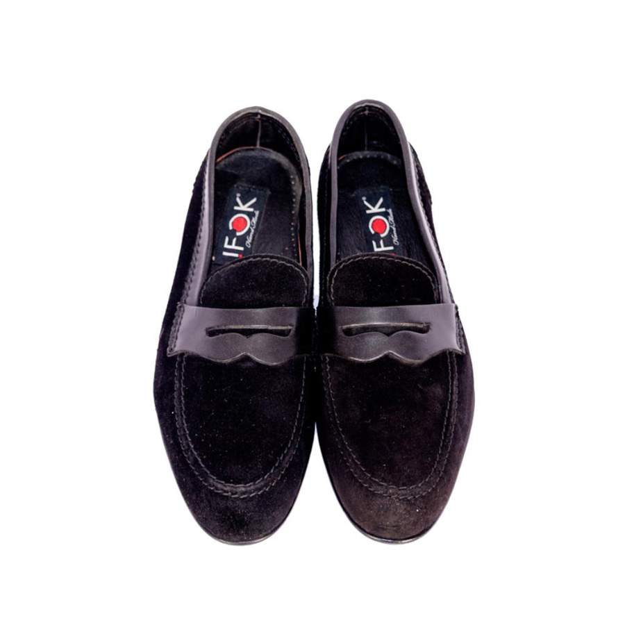 Leather/Suede Loafers Men Shoes Black - Size 39-472