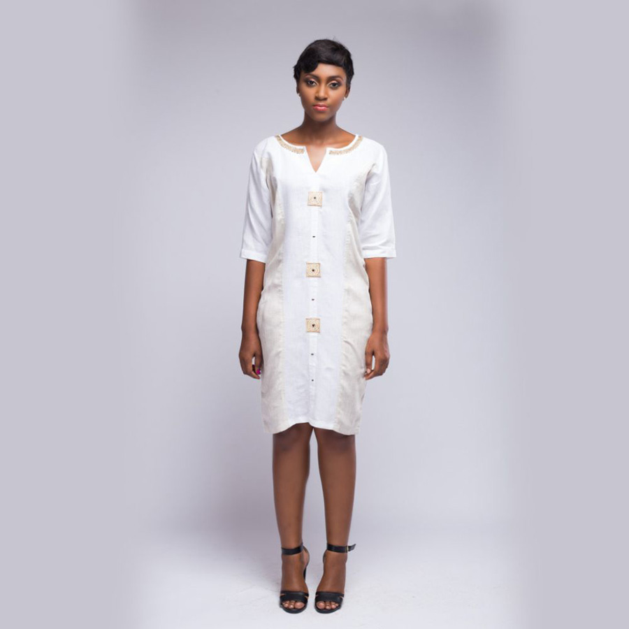 Knee-Length Dress-White1