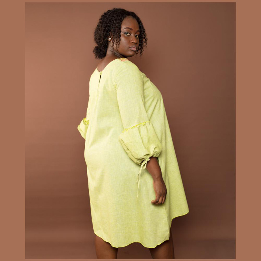 Long Sleeves Dress-Lemon Green2